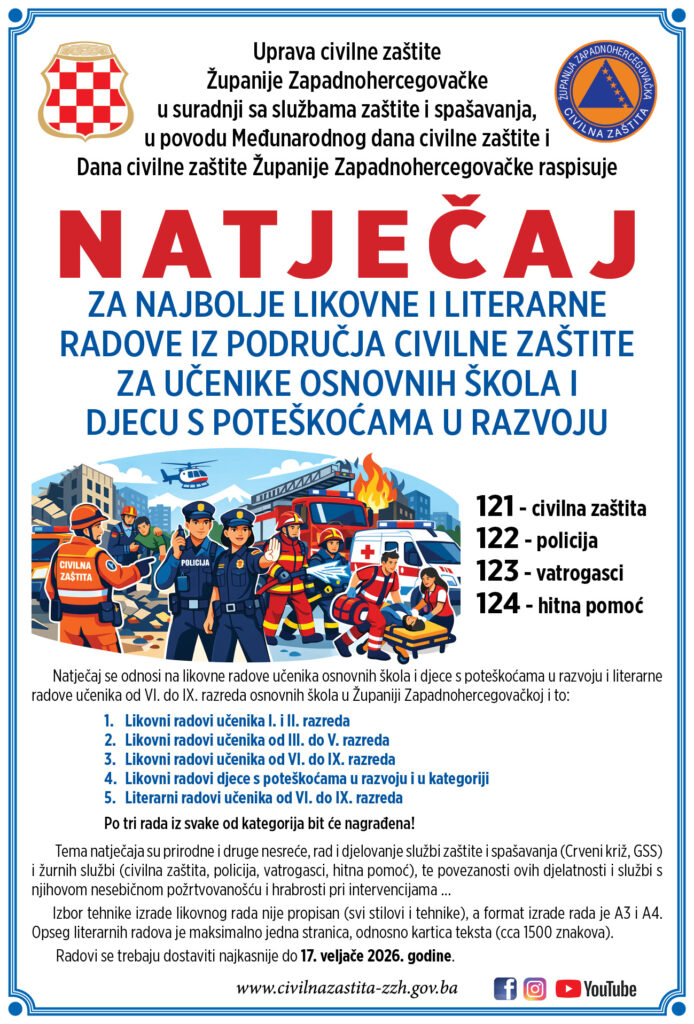 NATJEČAJ ZA NAJBOLJE LIKOVNE I LITERARNE IZ PODRUČJA CIVILNE ZAŠTITE ZA UČENIKE OSNOVNIH ŠKOLA I DJECU S POTEŠKOĆAMA U RAZVOJU