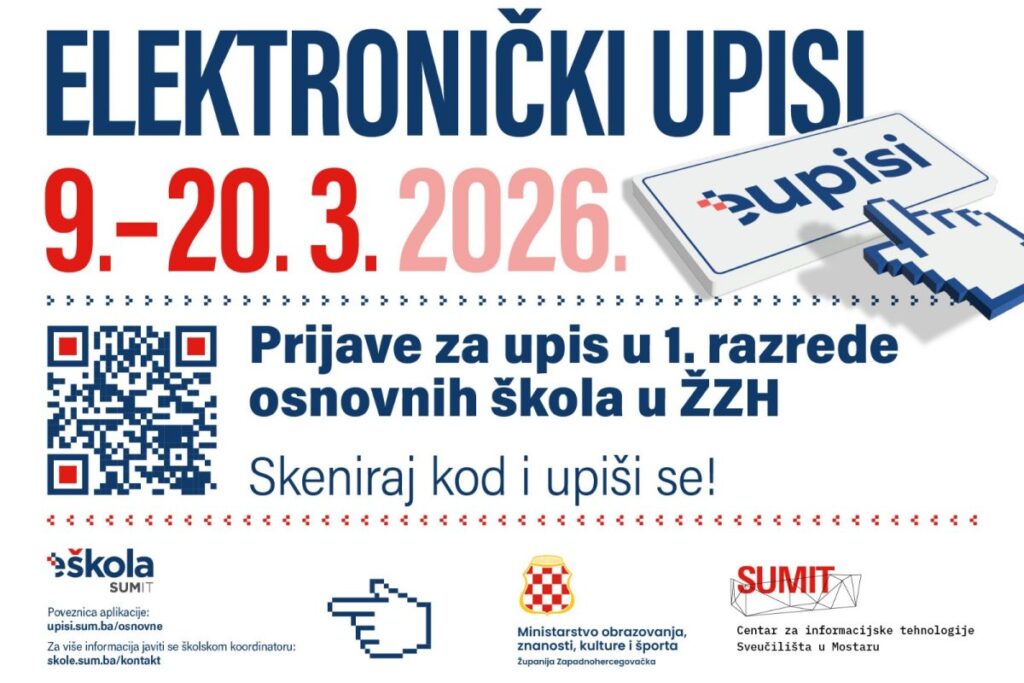 Elektronički upisi u prve razrede osnovnih škola u Županiji Zapadnohercegovačkoj